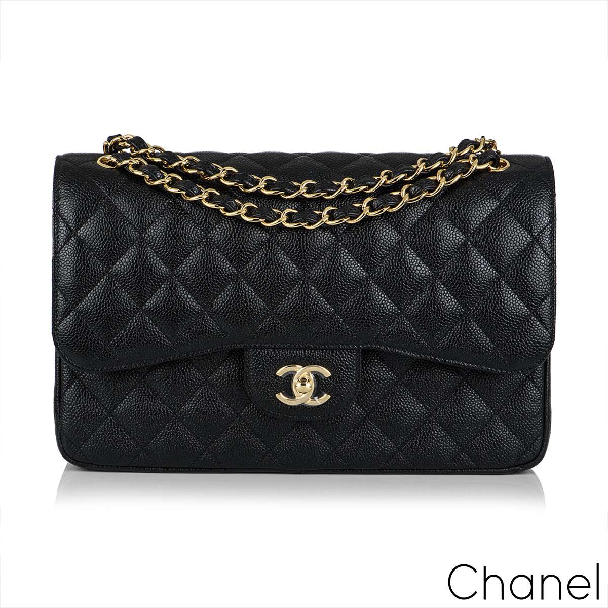 Chanel  Black Caviar Classic Double Flap with Gold Hardware  Jumbo TC